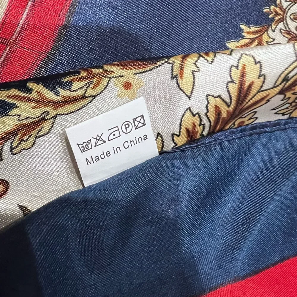 Classic Blue, Red and Cream Silk-Feel Scarf